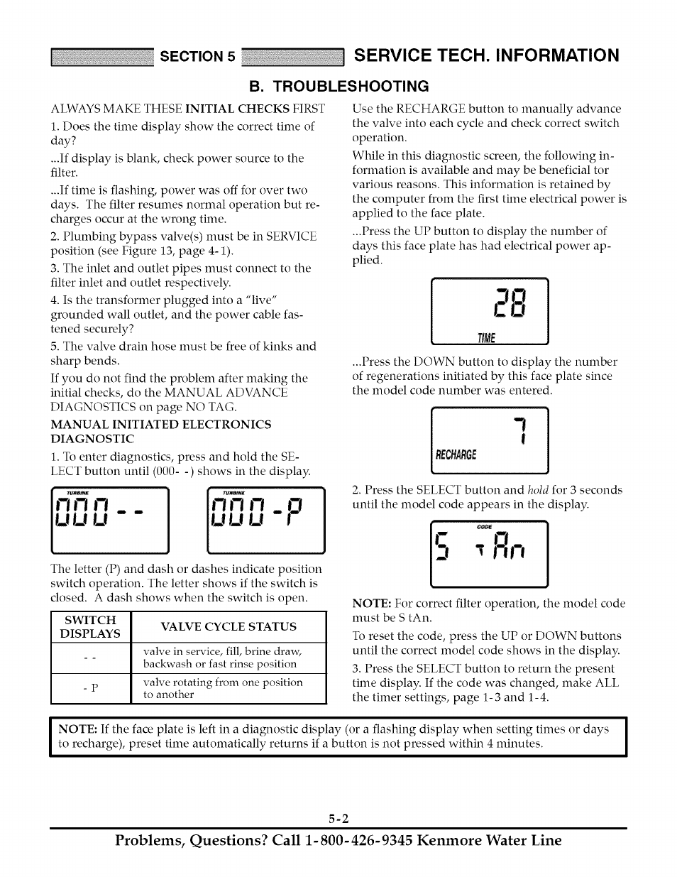 B. troubleshooting, Manual initiated electronics diagnostic, Service tech. information | Kenmore TANNIN 625.348261 User Manual | Page 20 / 32