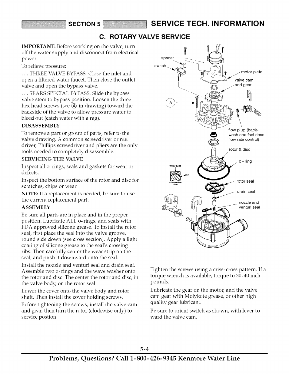 C. rotary valve service, Disassembly, Servicing the valve | Assembly, Rotary valve service -4, Service tech. information | Kenmore TANNIN 625.348261 User Manual | Page 22 / 32