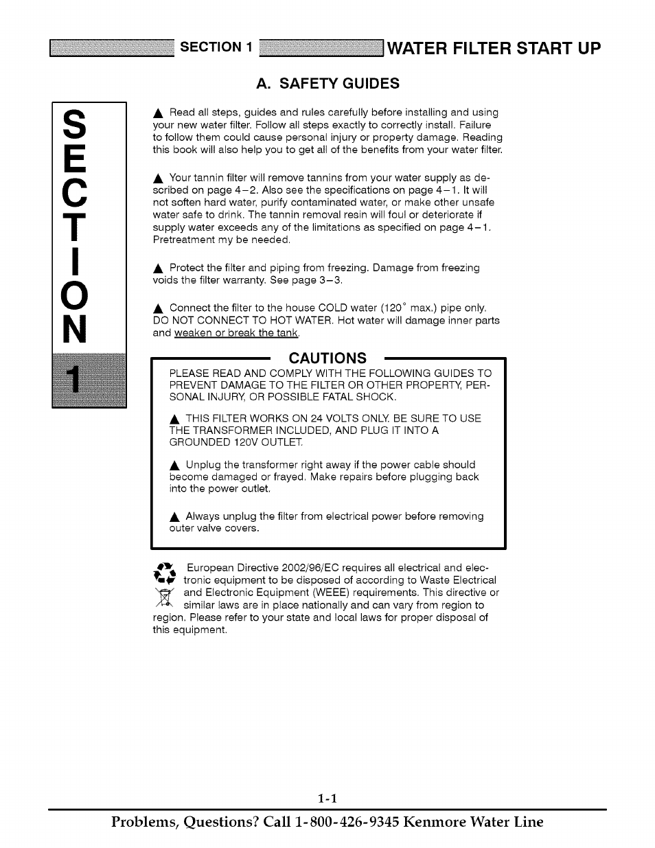 A. safety guides, Cautions, Safety guides -1 | Water filter start up | Kenmore TANNIN 625.348261 User Manual | Page 4 / 32