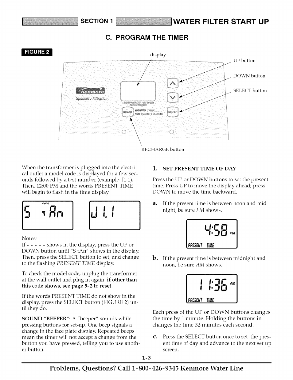 C. program the timer, I i-iio, L‘ju p | Water filter start up | Kenmore TANNIN 625.348261 User Manual | Page 6 / 32