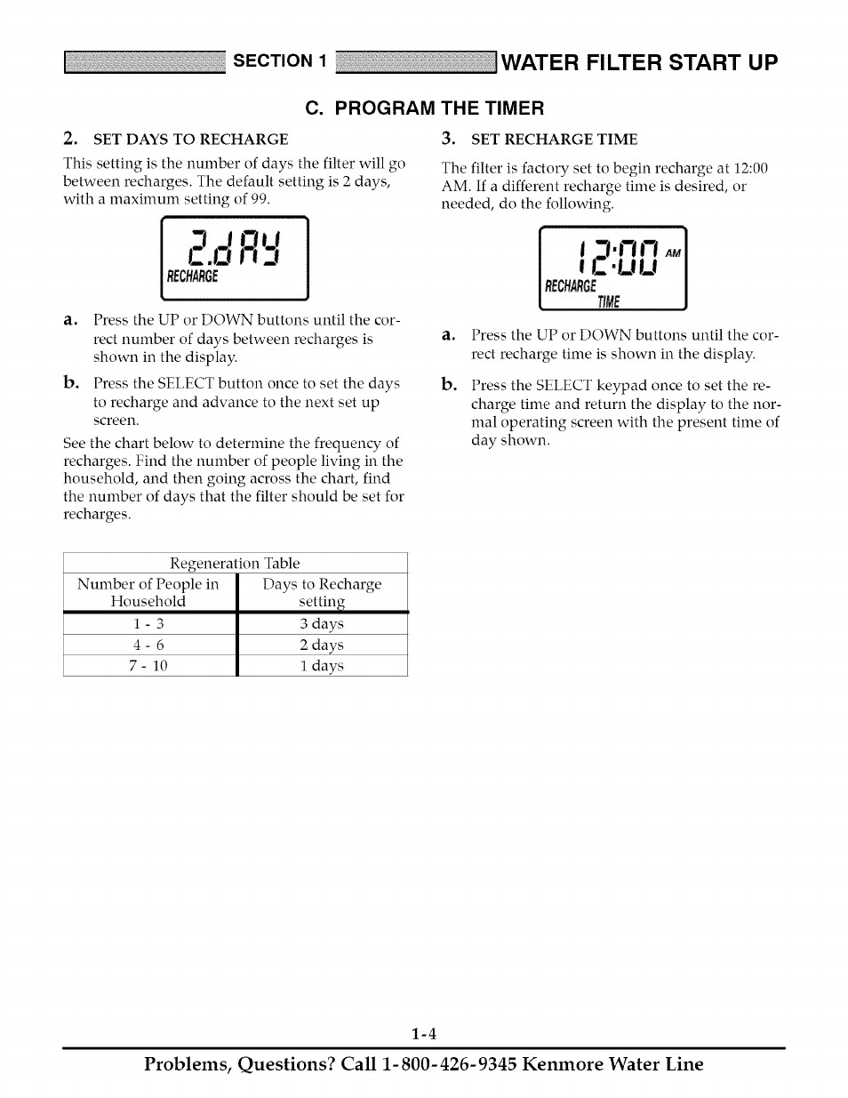 C. program the timer, Water filter start up | Kenmore TANNIN 625.348261 User Manual | Page 7 / 32