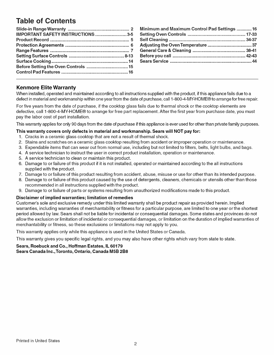 Kenmore 790.4101 User Manual | Page 2 / 44