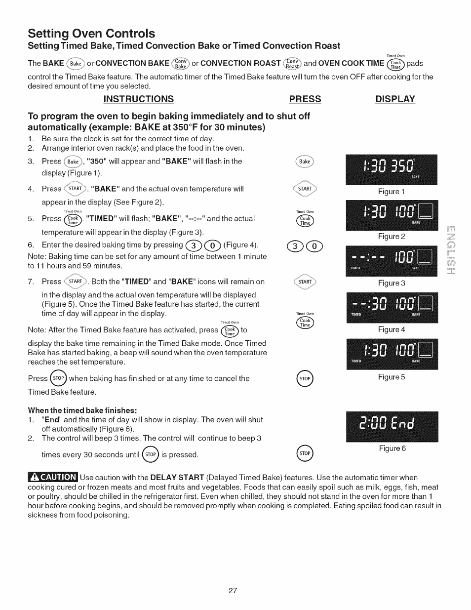 Setting oven controls, Instructions press, When the timed bake finishes | Dn mn° du l u u | Kenmore 790.4101 User Manual | Page 27 / 44