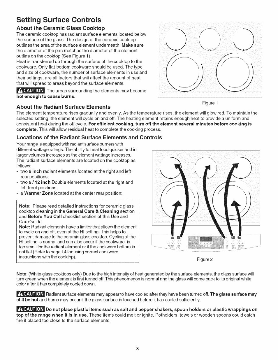 About the ceramic glass cooktop, About the radiant surface elements, Setting surface controls | Kenmore 790.4101 User Manual | Page 8 / 44