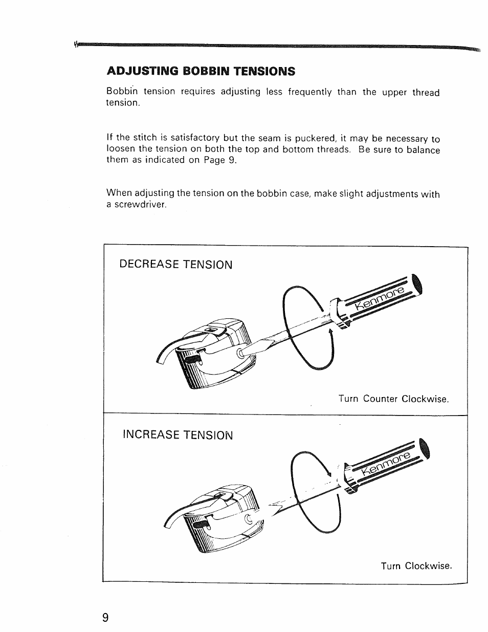 Decrease tension, Increase tension | Kenmore 1030 User Manual | Page 10 / 46