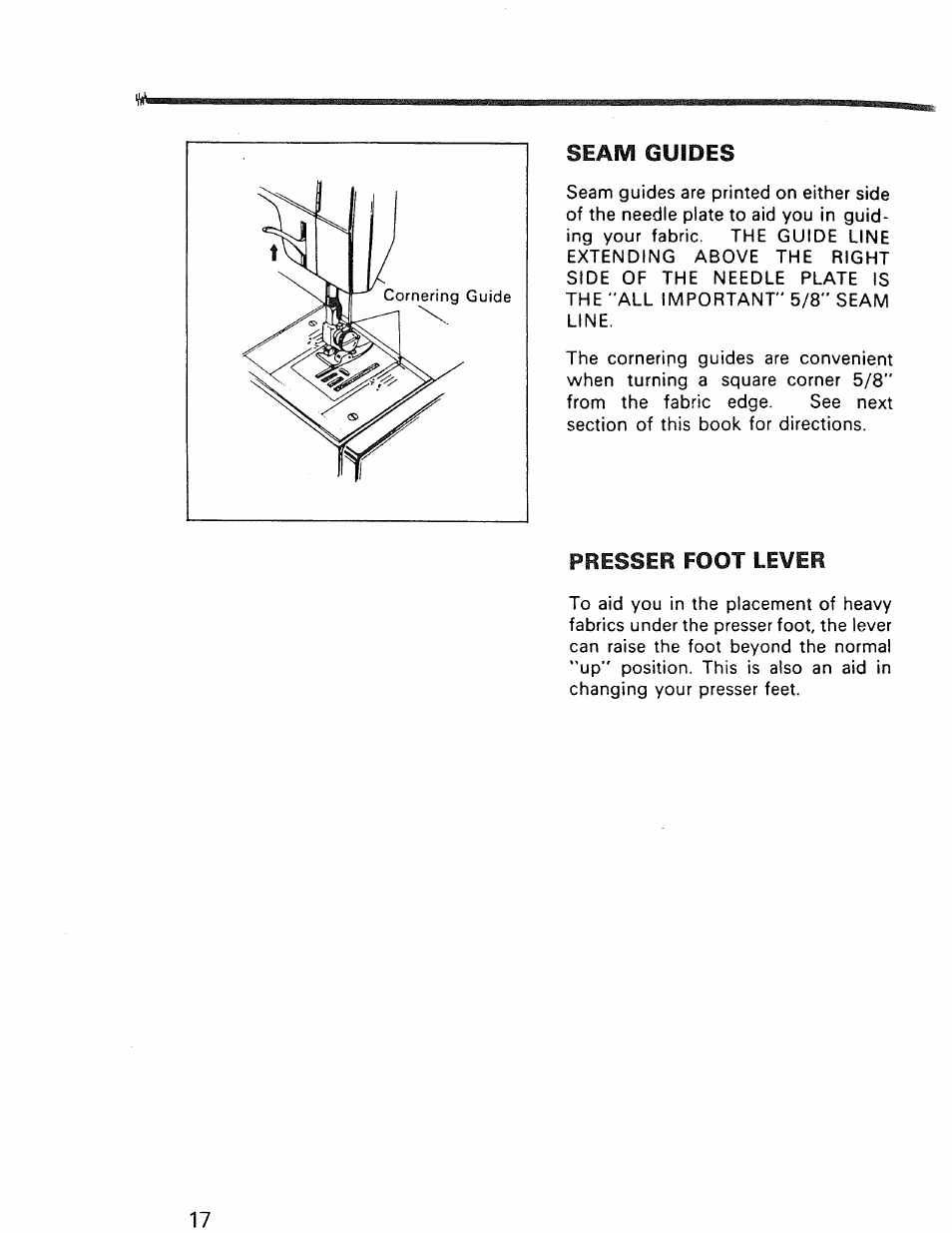 Presser foot lever, Seam guides | Kenmore 1030 User Manual | Page 18 / 46