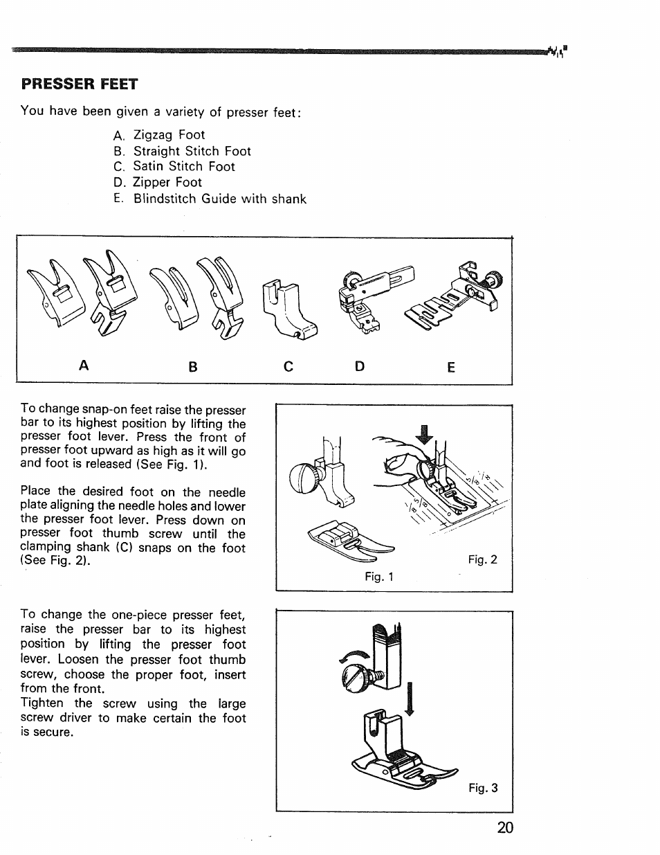 Presser feet | Kenmore 1030 User Manual | Page 21 / 46