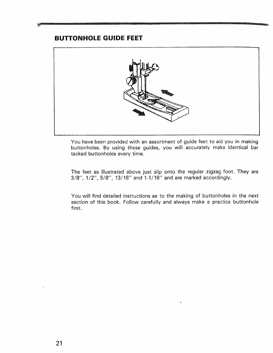 Buttonhole guide feet | Kenmore 1030 User Manual | Page 22 / 46