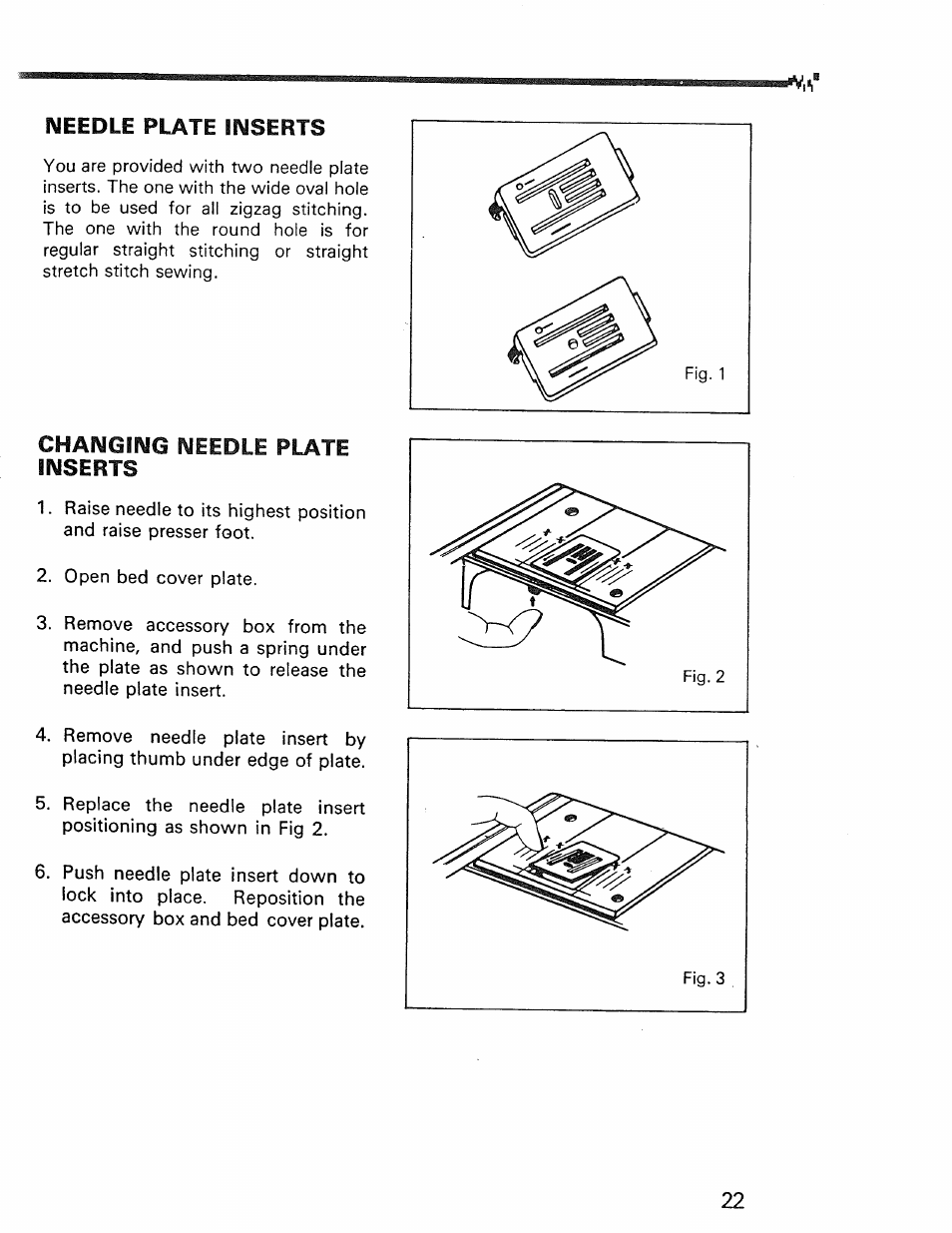 Needle plate inserts, Inserts, Changing needle plate | Kenmore 1030 User Manual | Page 23 / 46