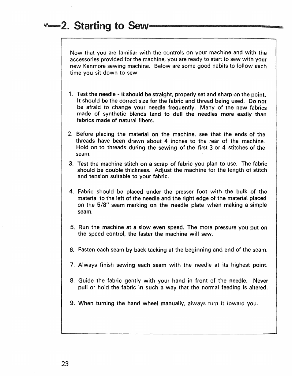 Starting to sew | Kenmore 1030 User Manual | Page 24 / 46