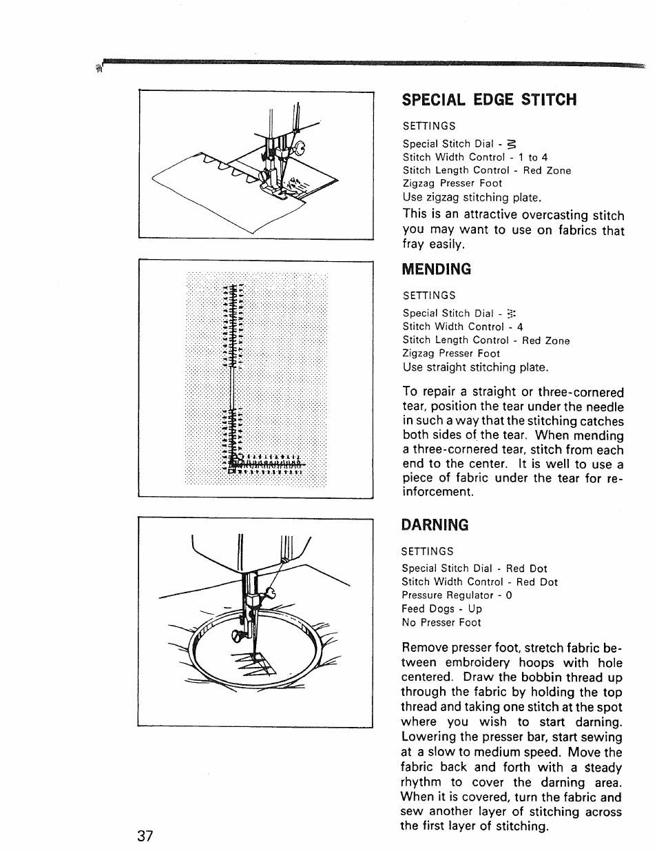 Special edge stitch, Mending, Darning | Kenmore 1030 User Manual | Page 38 / 46