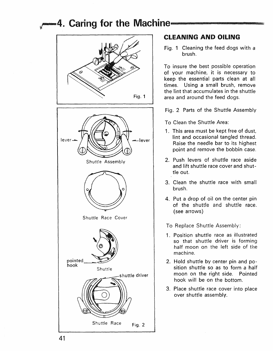 Caring for the machine, Cleaning and oiling | Kenmore 1030 User Manual | Page 42 / 46