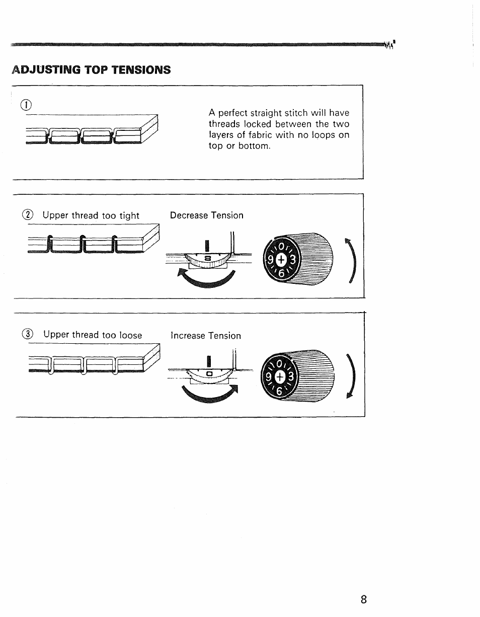 Adjusting top tensions | Kenmore 1030 User Manual | Page 9 / 46