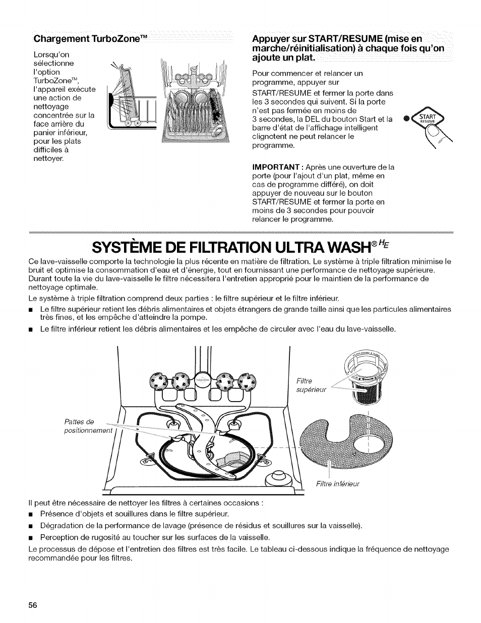 Chargement turbozone, Système de filtration ultra wash | Kenmore 13163 User Manual | Page 56 / 76