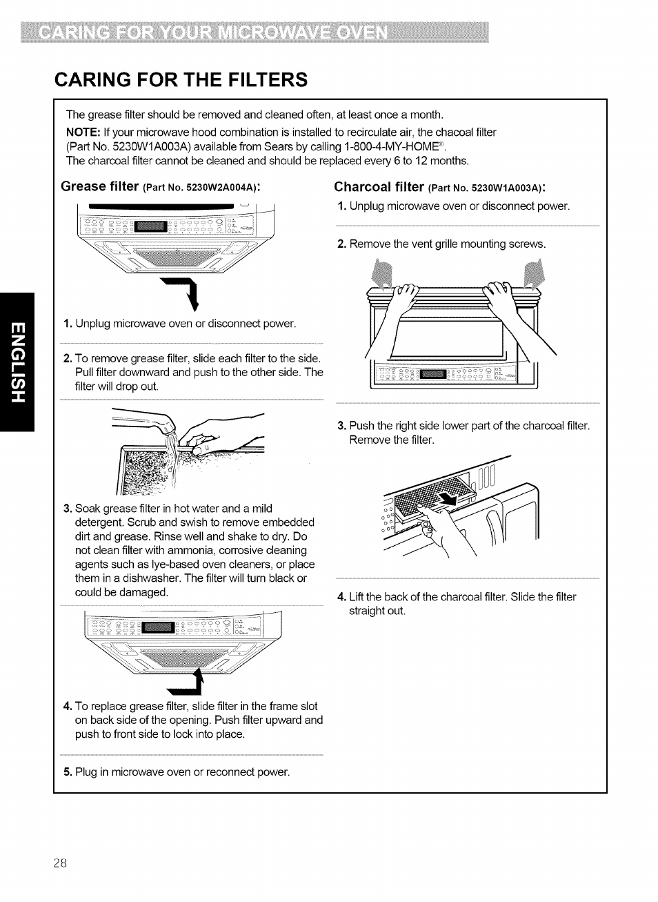 Caring for the filters | Kenmore 721.80869 User Manual | Page 28 / 35