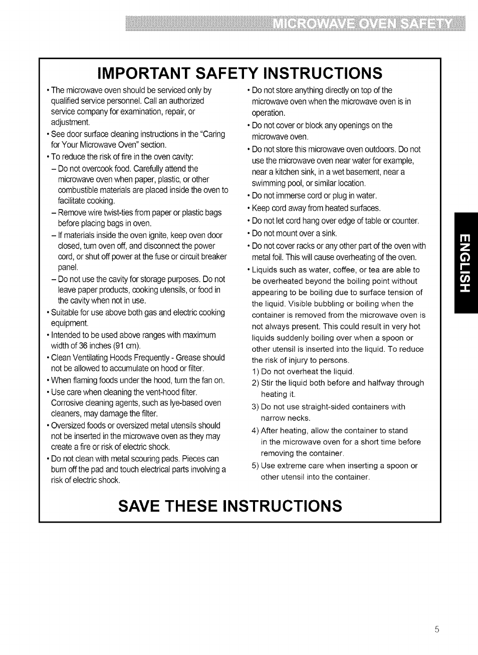 Important safety instructions, Save these instructions | Kenmore 721.80869 User Manual | Page 5 / 35