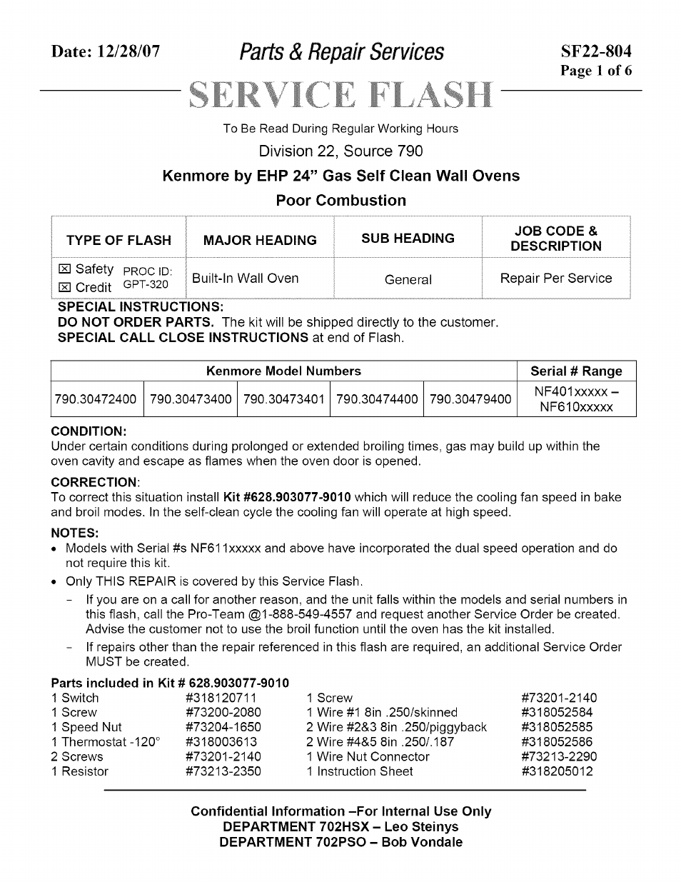 Kenmore SF22-804 User Manual | 6 pages