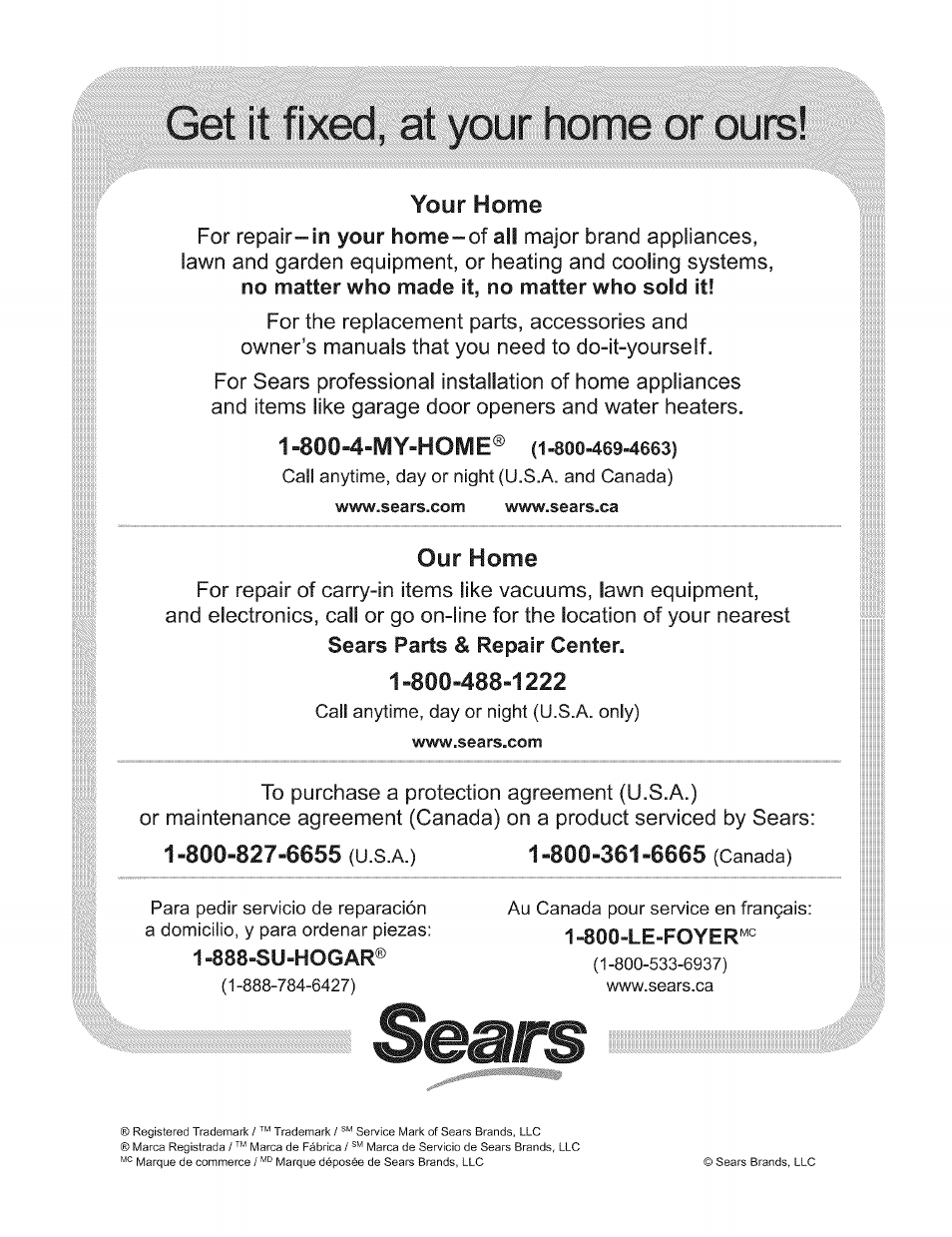 Your home, 888-su-hogar | Kenmore 790.9411 User Manual | Page 22 / 22