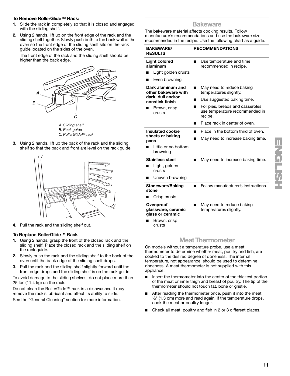 Bakeware, Meat thermometer | Kenmore 66578002700 User Manual | Page 11 / 44