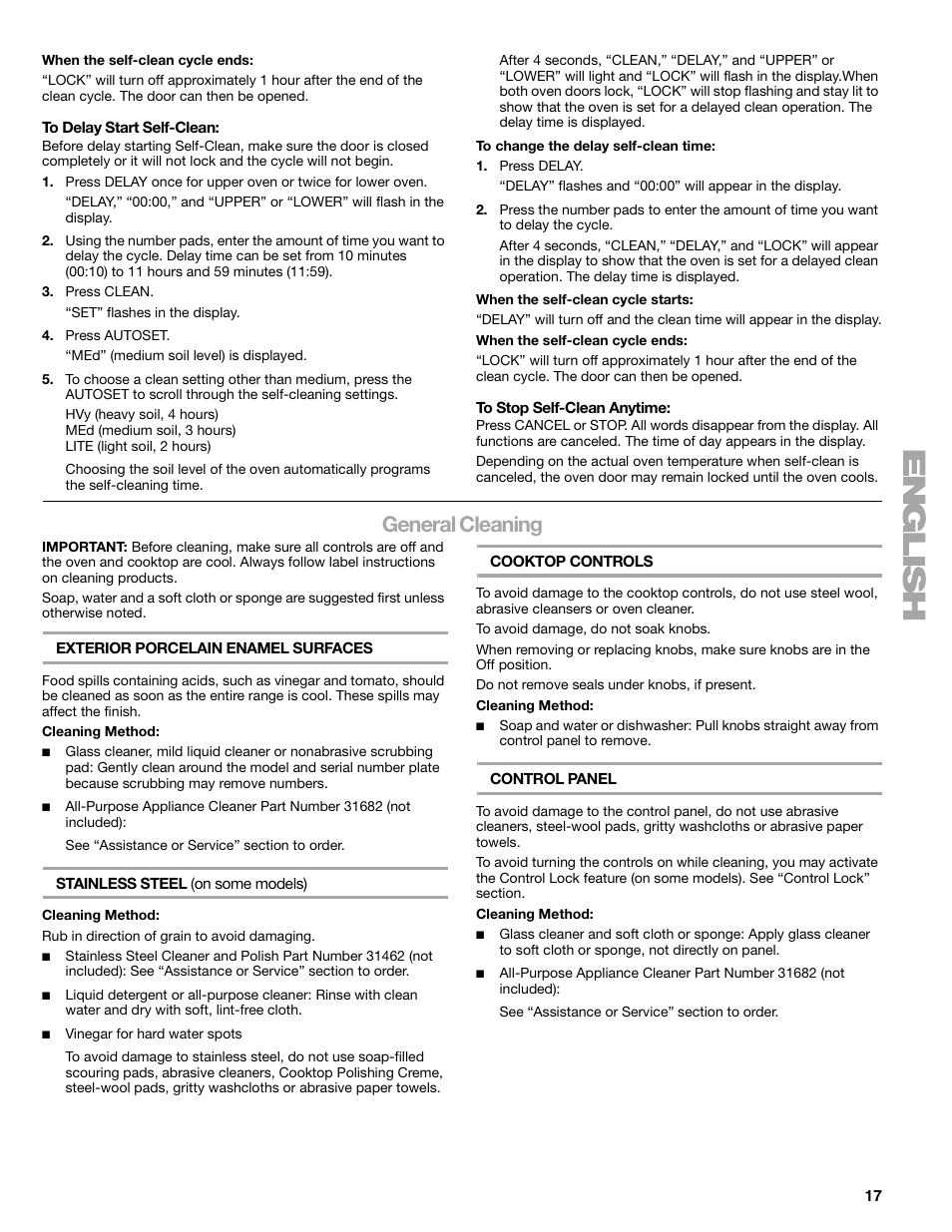 General cleaning | Kenmore 66578002700 User Manual | Page 17 / 44