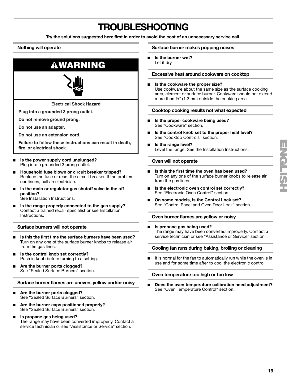 Troubleshooting, Warning | Kenmore 66578002700 User Manual | Page 19 / 44