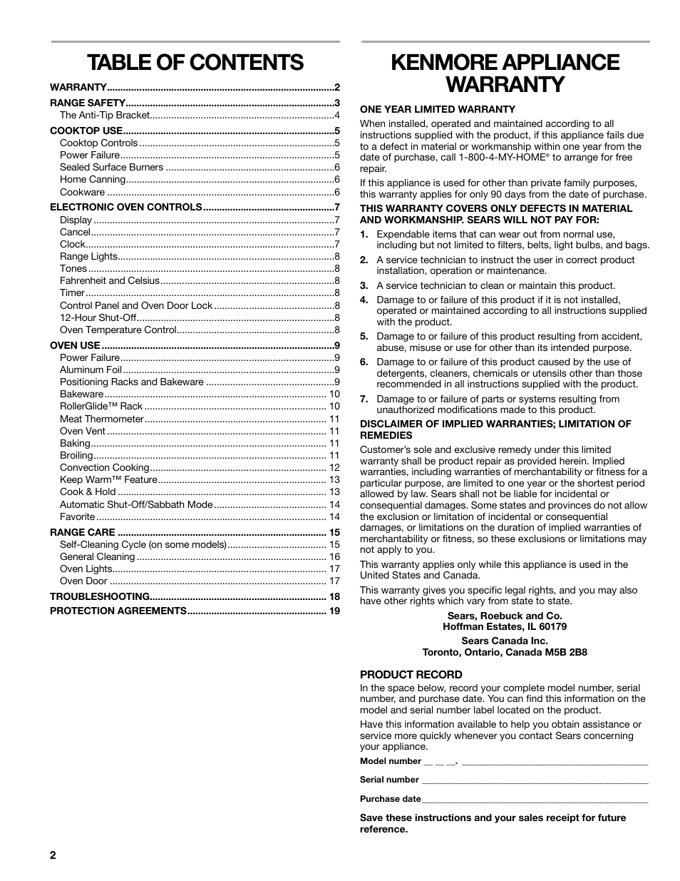 Kenmore 66578002700 User Manual | Page 2 / 44