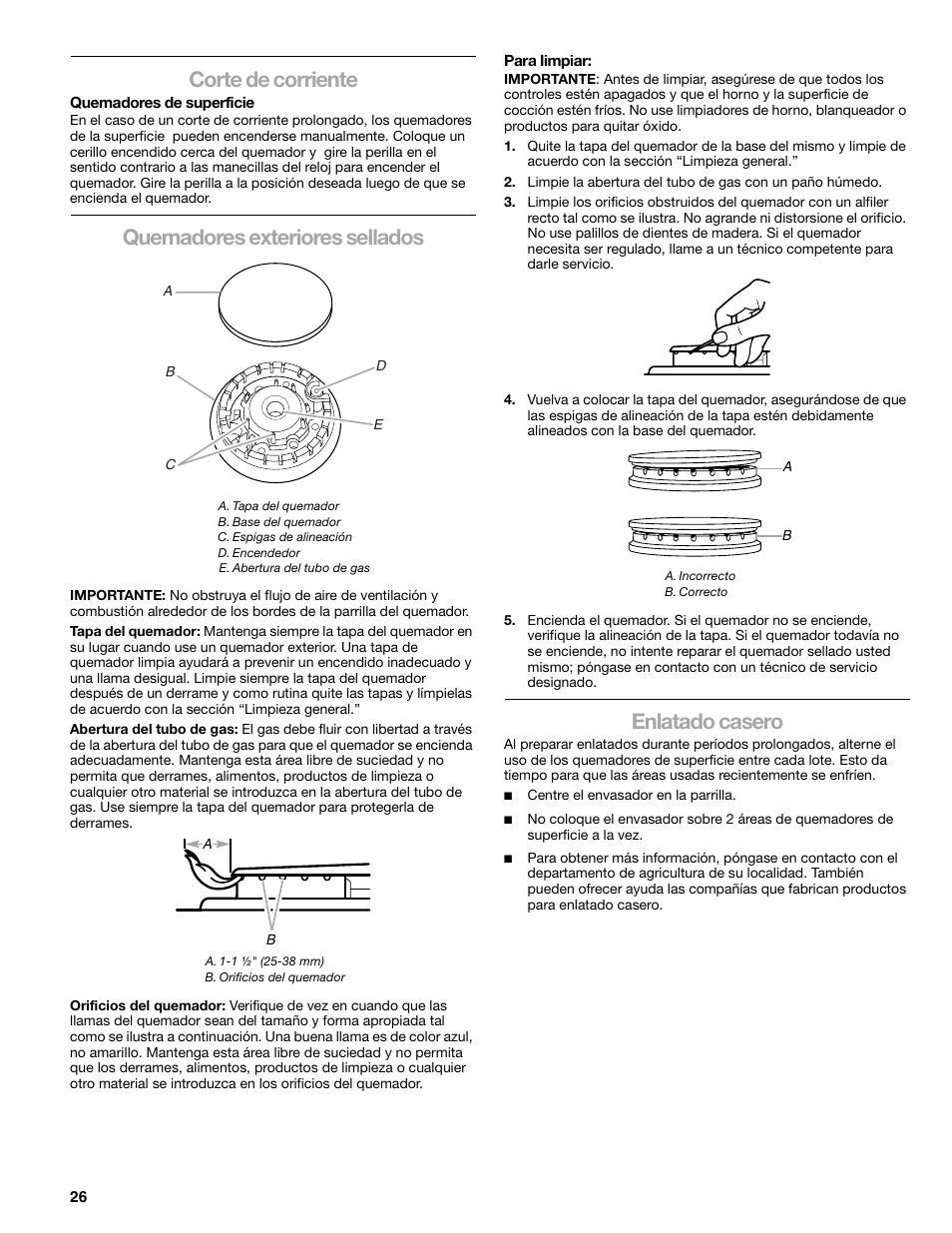 Corte de corriente, Quemadores exteriores sellados, Enlatado casero | Kenmore 66578002700 User Manual | Page 26 / 44