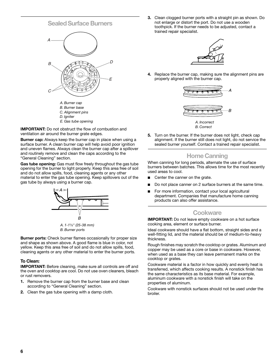 Sealed surface burners, Home canning, Cookware | Kenmore 66578002700 User Manual | Page 6 / 44