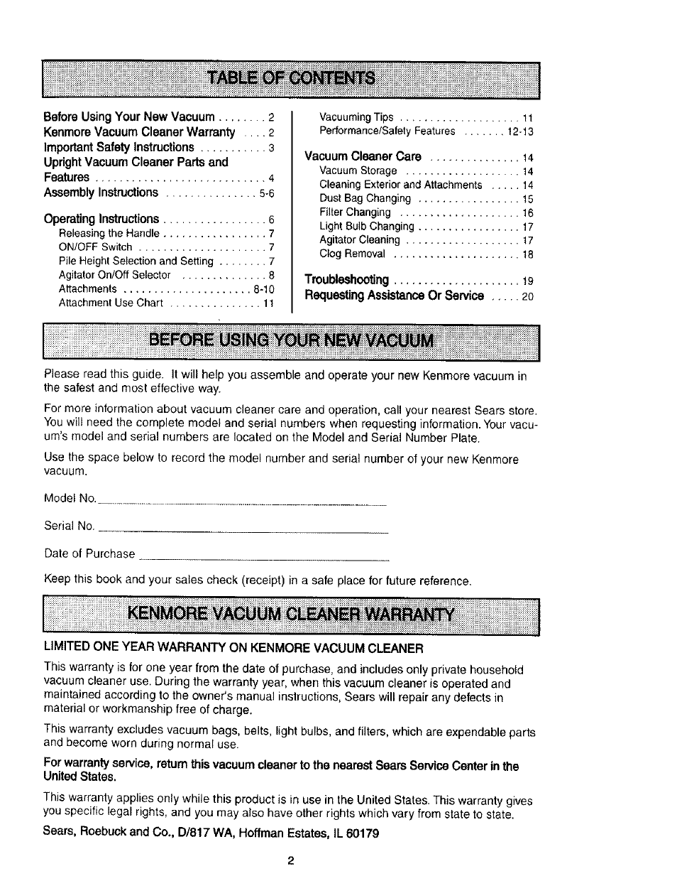 Kenmore 116.31912 User Manual | Page 2 / 40