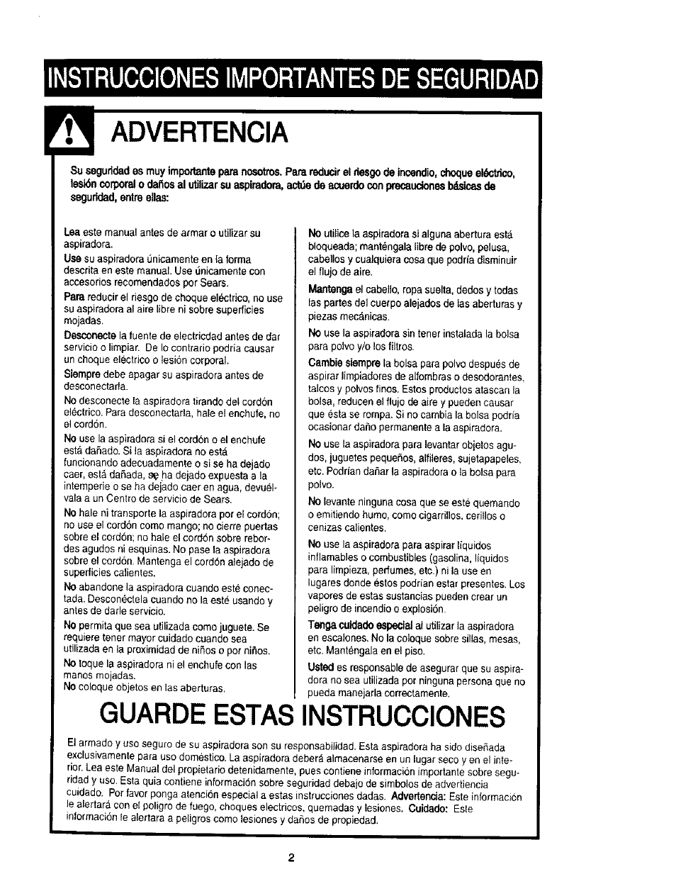 Instrucciones importantes de seguridad, Advertencia, Guarde estas instrucciones | Kenmore 116.31912 User Manual | Page 22 / 40