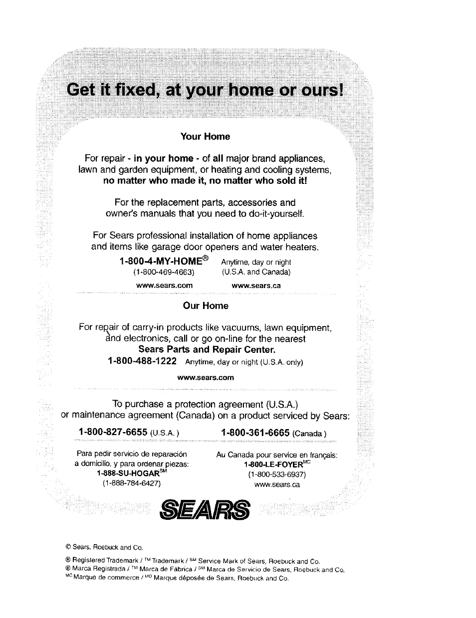 Your home, Our home, Get it fixed, at your home or ours | Kenmore 116.31912 User Manual | Page 40 / 40