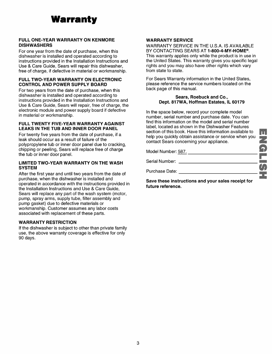 Warranty | Kenmore 587.15072 User Manual | Page 3 / 21