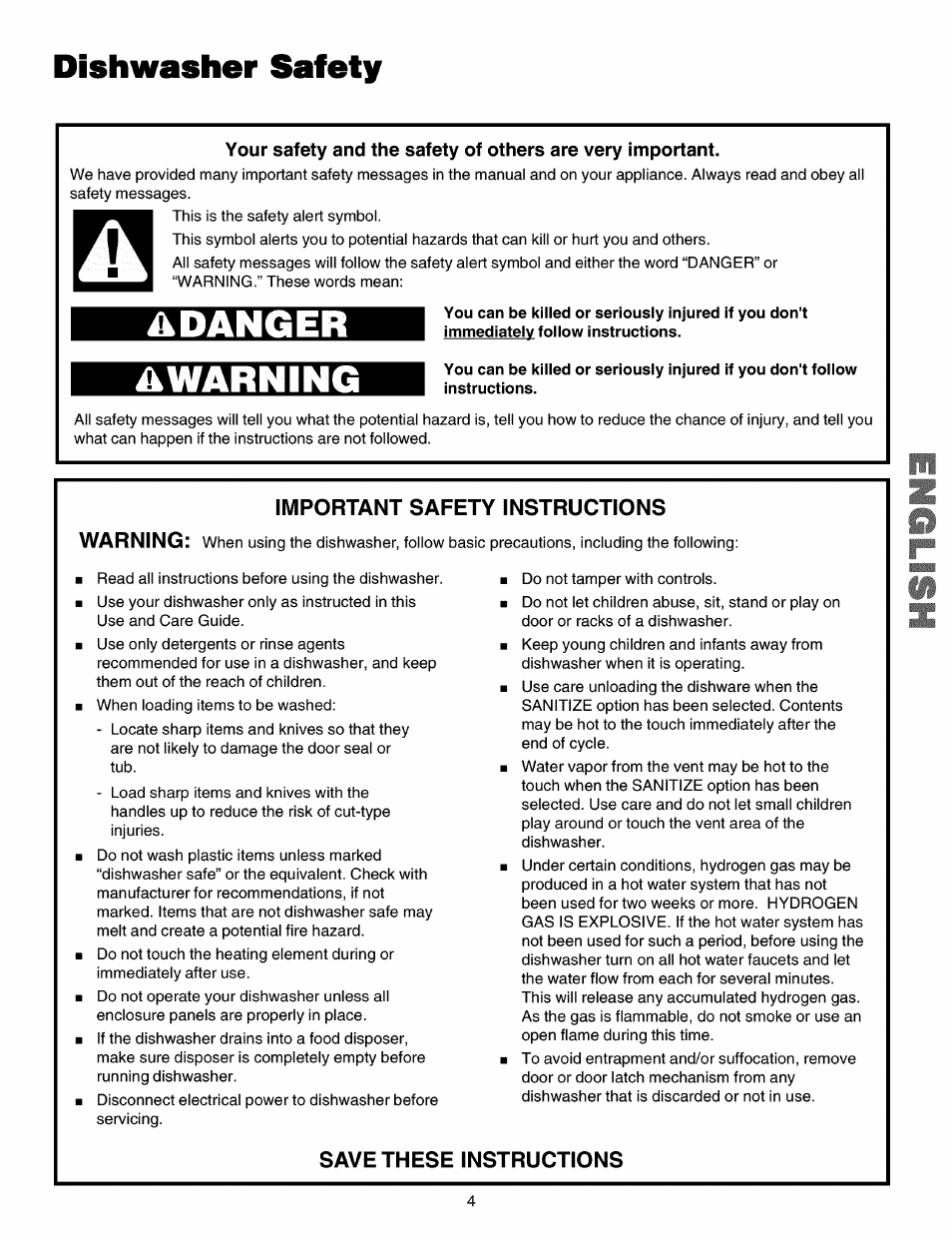 Dishwasher safety, Important safety instructions, Save these instructions | Safety instructions, Dishwasher features | Kenmore 587.15072 User Manual | Page 4 / 21