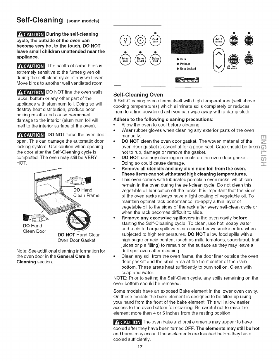 Seif-cleaning | Kenmore 790.4778 User Manual | Page 17 / 26