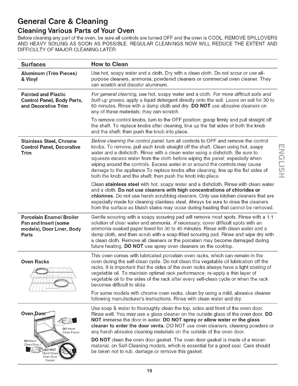 General care & cleaning, Cleaning various parts of your oven | Kenmore 790.4778 User Manual | Page 19 / 26