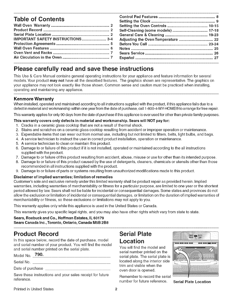 Kenmore 790.4778 User Manual | Page 2 / 26