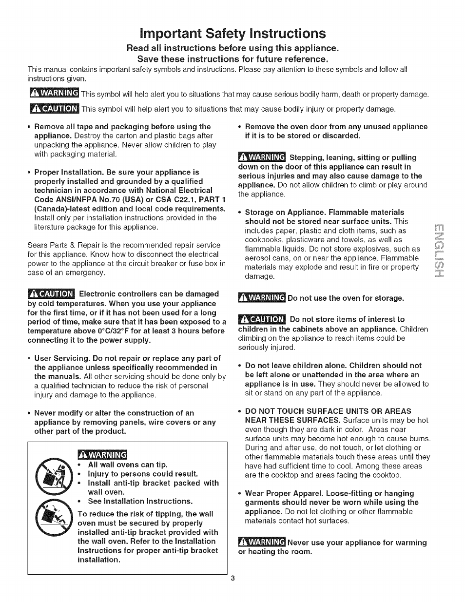 Important safety instructions, Save these instructions for future reference | Kenmore 790.4778 User Manual | Page 3 / 26