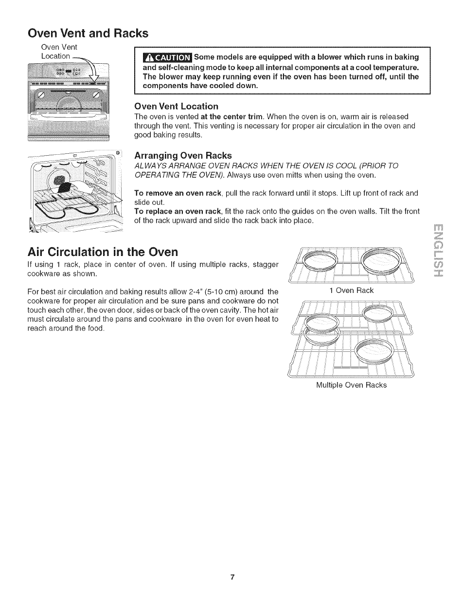 Oven vent location, Arranging oven racks, Air circulation in the oven | Oven vent and racks | Kenmore 790.4778 User Manual | Page 7 / 26