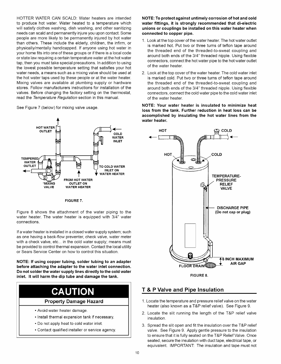 Caution, T & p valve and pipe insulation | Kenmore 153.31242 User Manual | Page 10 / 24