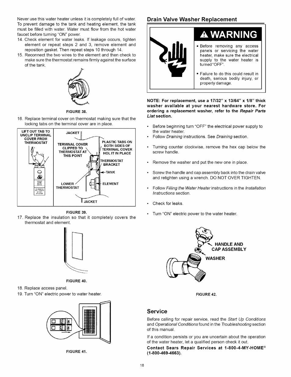 Drain valve washer replacement, Service, A warning | Kenmore 153.31242 User Manual | Page 18 / 24