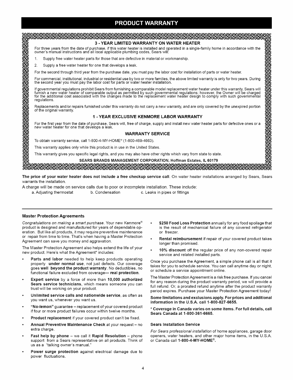 Product warranty | Kenmore 153.31242 User Manual | Page 4 / 24