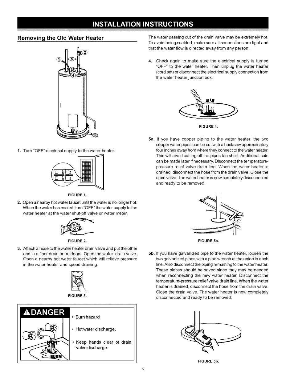 Installation instructions, Removing the old water heater, Installation instructions -16 | Removing the old water heater 8 | Kenmore 153.31242 User Manual | Page 8 / 24