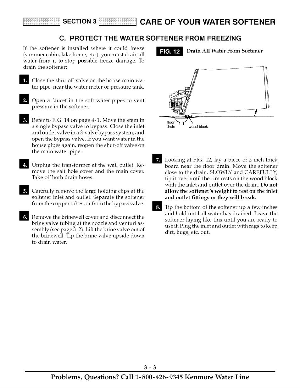 C. protect the water softener from freezing, Protect the water softener from freezing -3, Care of your water softener | Kenmore ULTRASOFT 625.38888 User Manual | Page 18 / 36