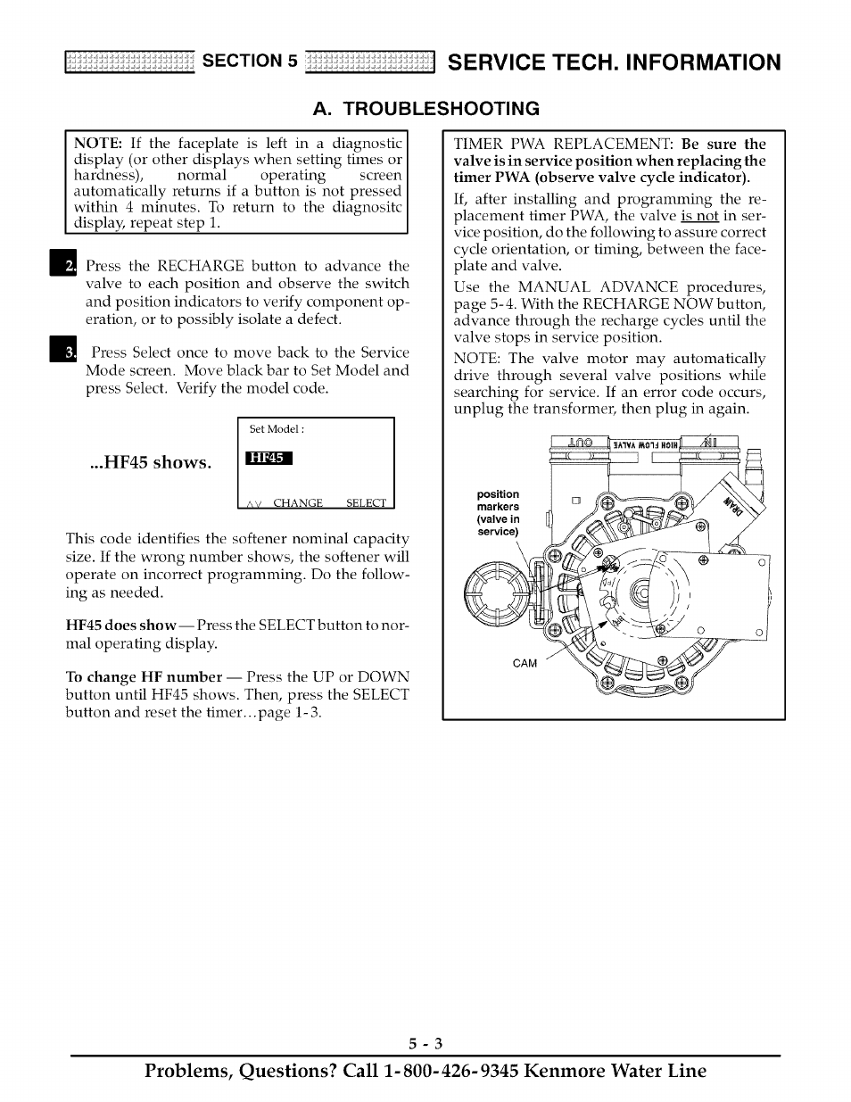 A. troubleshooting, Hf45 shows, Service tech. information | Kenmore ULTRASOFT 625.38888 User Manual | Page 24 / 36