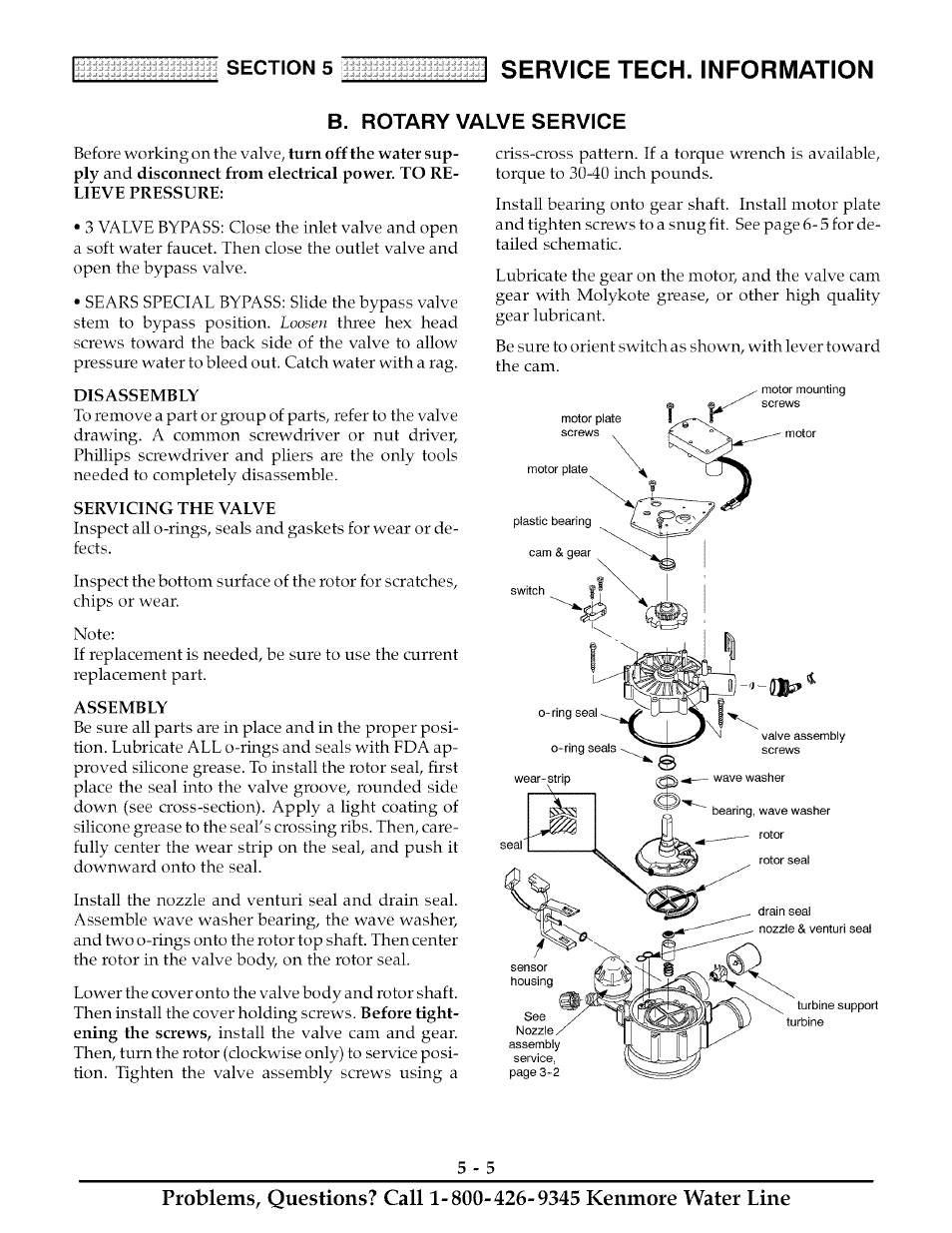 B. rotary valve service, Rotary valve service -5, Service tech. information | Kenmore ULTRASOFT 625.38888 User Manual | Page 26 / 36