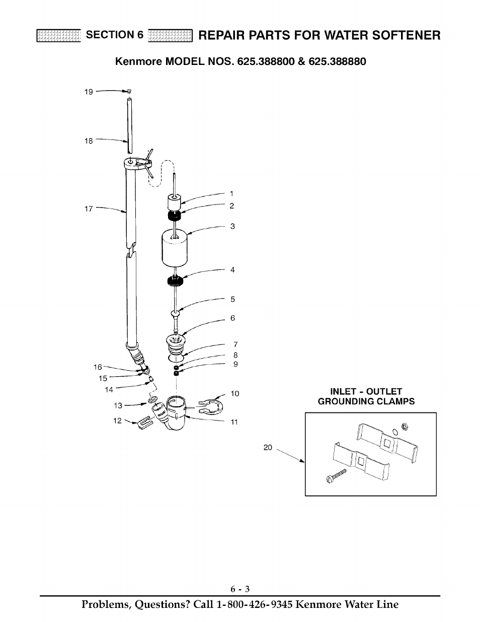 Repair parts for water softener | Kenmore ULTRASOFT 625.38888 User Manual | Page 32 / 36