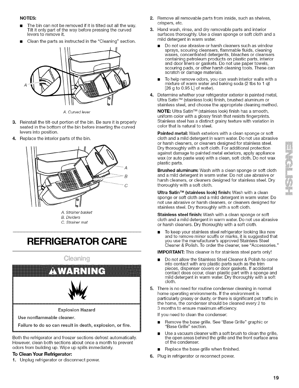 A warning, Refrigerator care | Kenmore 10656713500 User Manual | Page 19 / 80
