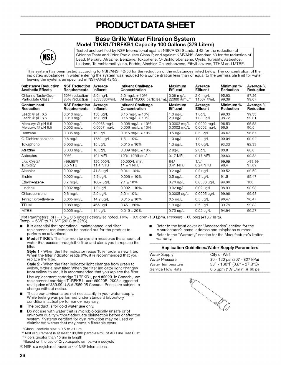 Product data sheet, Base grille water filtration system | Kenmore 10656713500 User Manual | Page 26 / 80