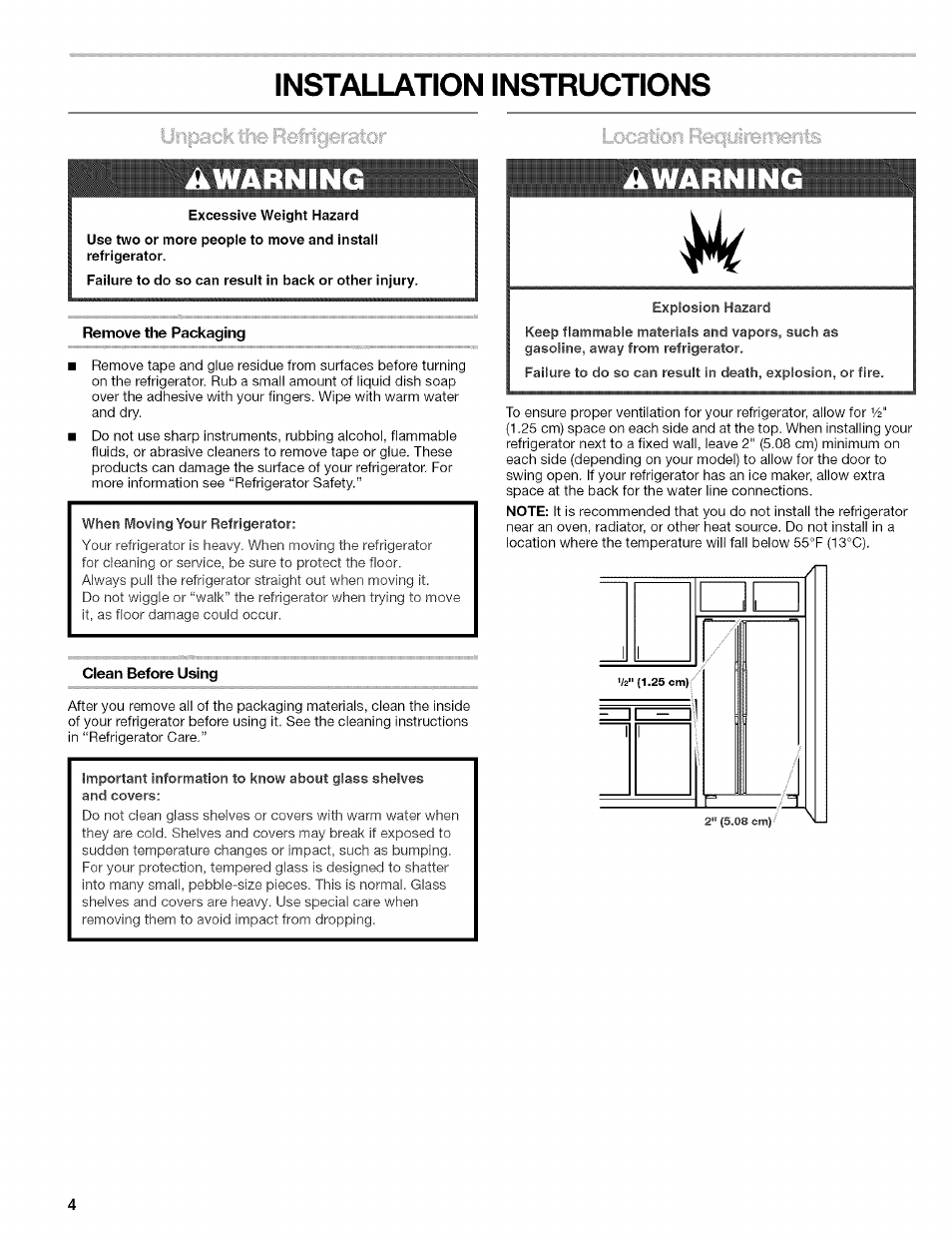 A warning, Remove the packaging, Clean before using | Installation instructions | Kenmore 10656713500 User Manual | Page 4 / 80