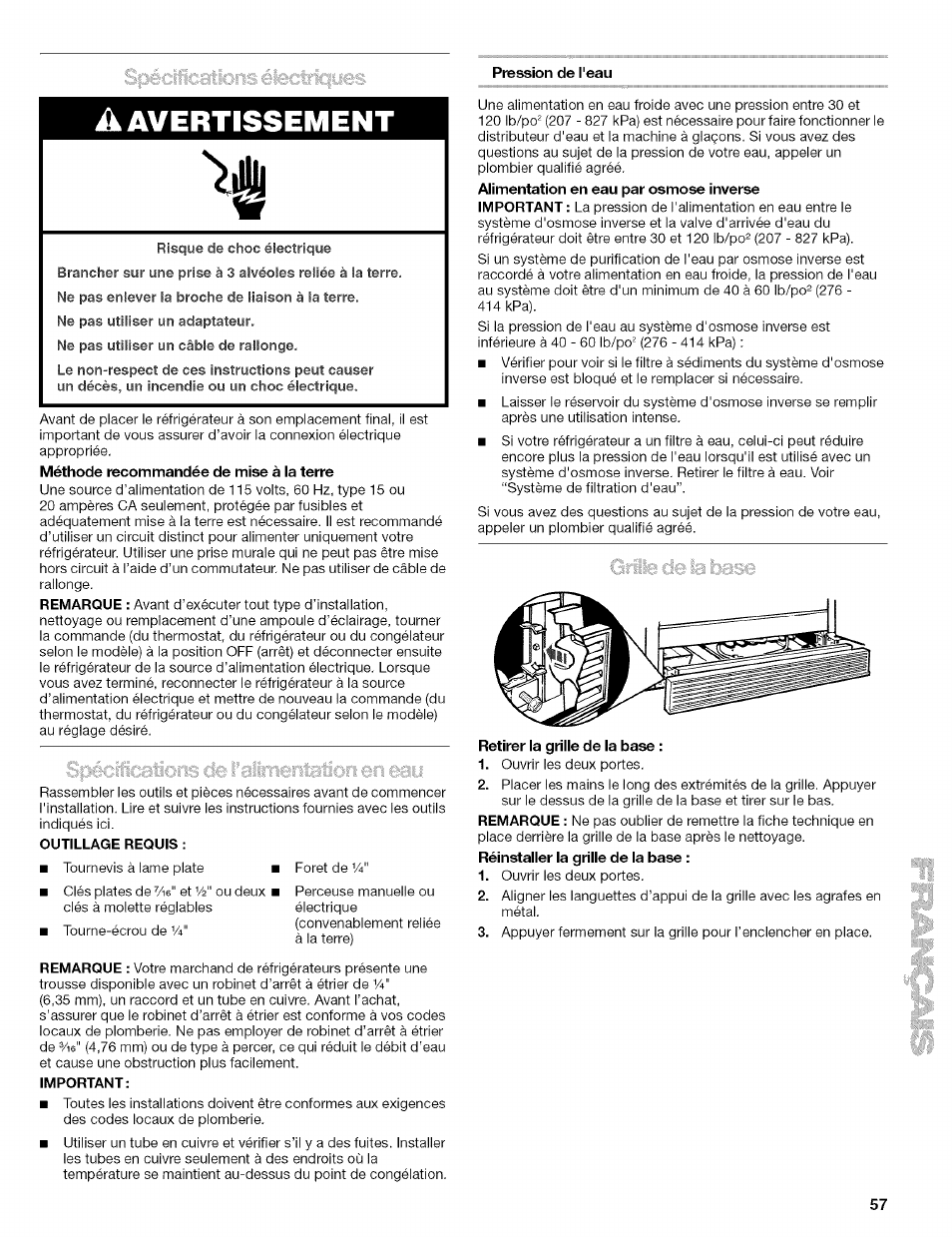 A avertissement | Kenmore 10656713500 User Manual | Page 57 / 80